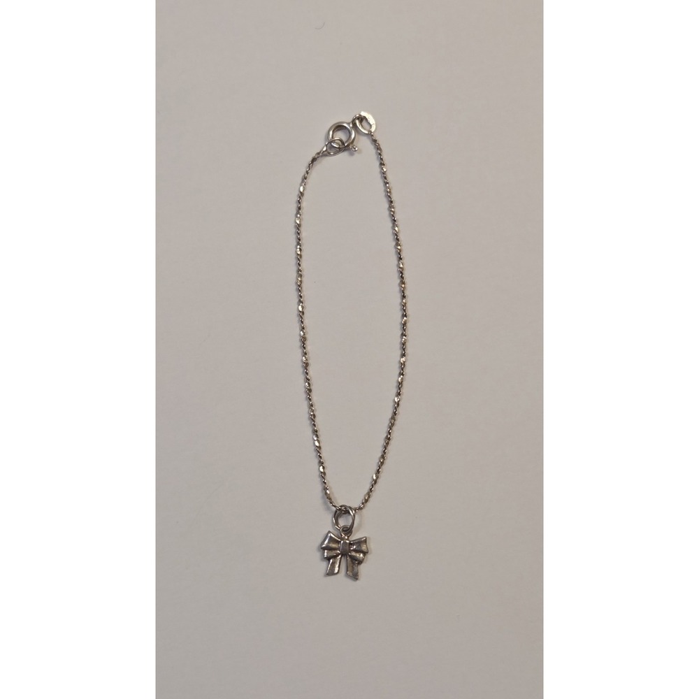Sterling Silver Italian Rope Bracelet With Bow Charm Christmas 7"